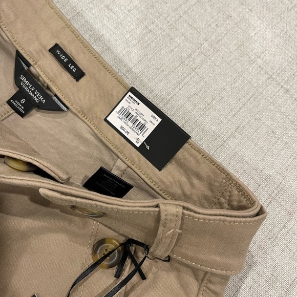 SIMPLY VERA VERA WANG wide leg sailor button khaki tan trousers pants. NEW NWT 8 - Picture 4 of 7